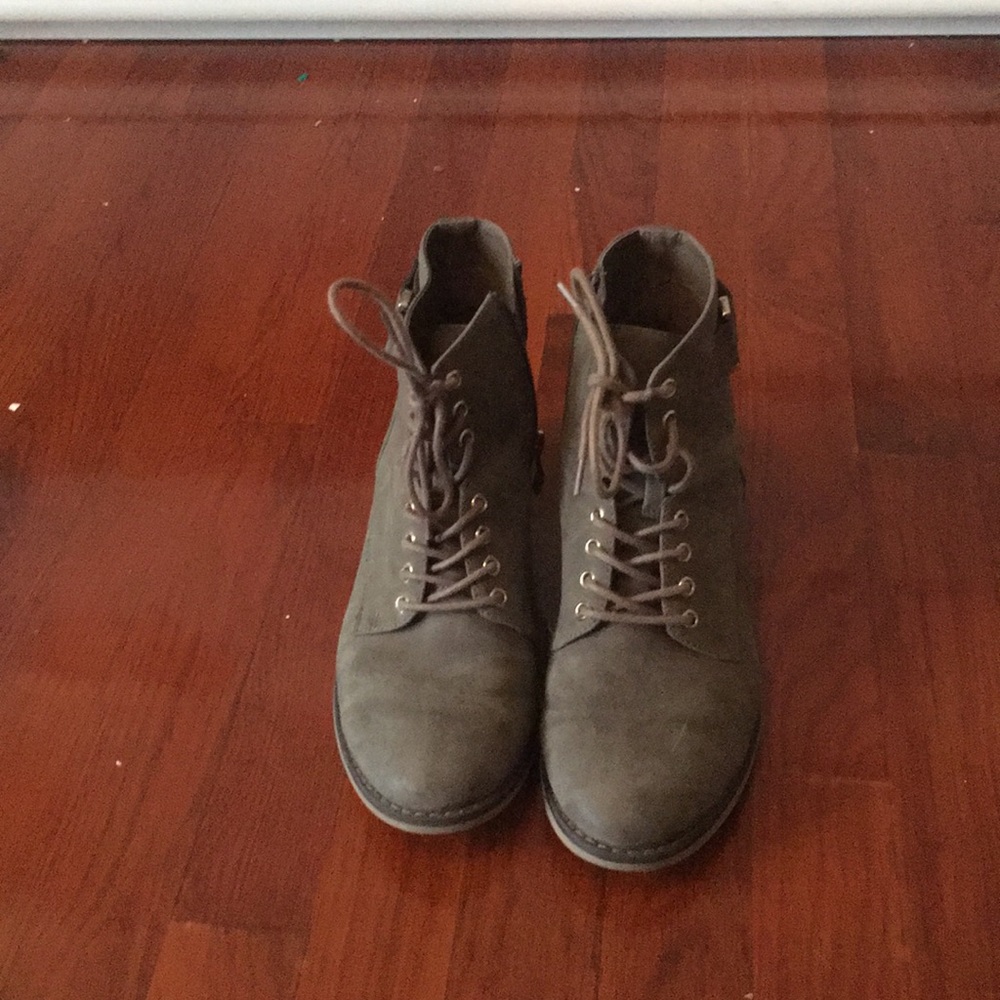 army green suede lace up booties